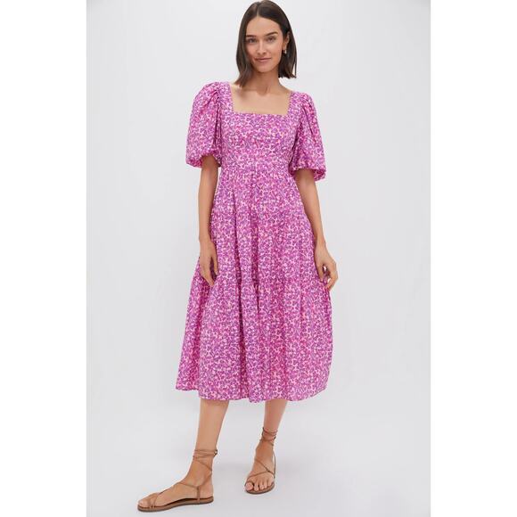 HYACINTH HOUSE Pink Multi Floral Estella Midi Dress - NWT - Picture 1 of 5